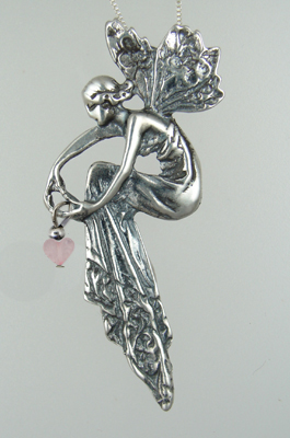 Sterling Silver Fairy of Sweet Dreams Pendant With Rose Quartz Heart